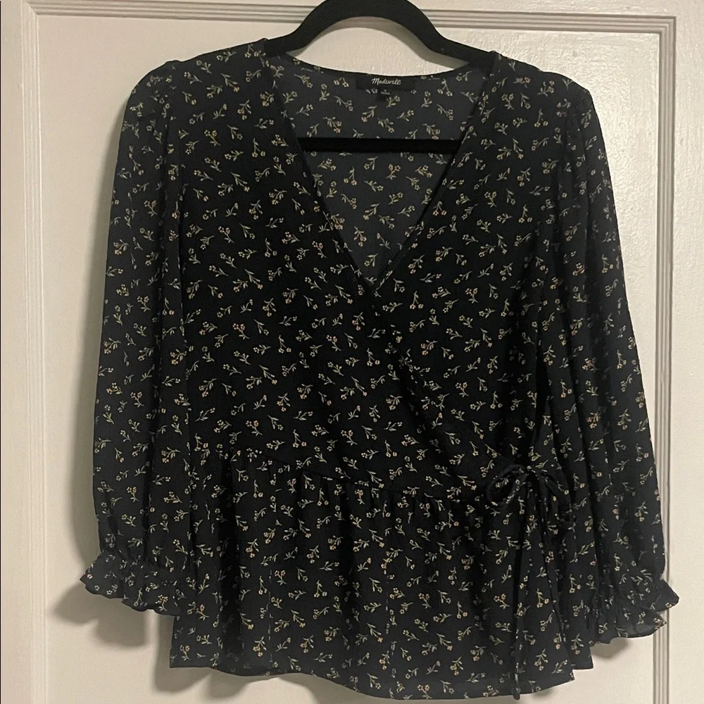 Madewell Floral Wrap Peplum Blouse size Small
